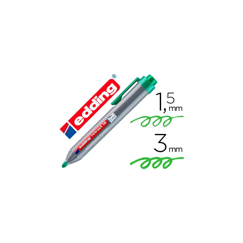 Marqueur edding e12 tableau blanc rétractable rechargeable pointe ogive 1.5/3mm effaçable à sec coloris vert