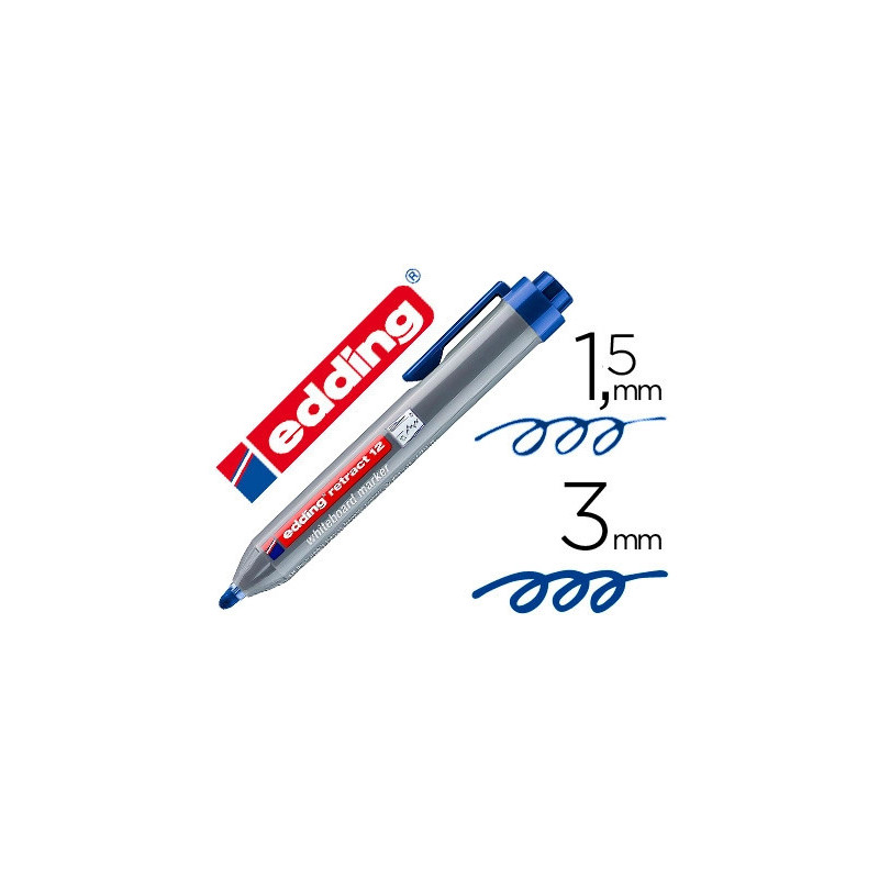 Marqueur edding e12 tableau blanc rétractable rechargeable pointe ogive 1.5/3mm effaçable à sec coloris bleu