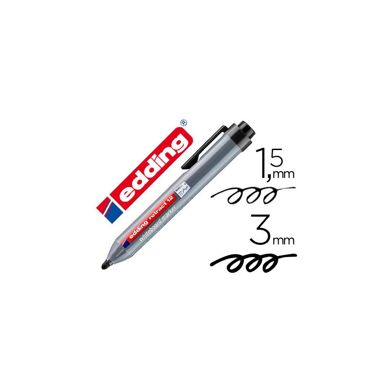 Marqueur edding e12 tableau blanc rétractable rechargeable pointe ogive 1.5/3mm effaçable à sec coloris noir