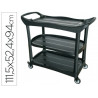 Chariot service q-connect plastique 3 plateaux plastique 4 roues poignées 111,5x52,4x94cm
