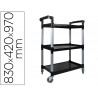 Chariot service q-connect acier 3 plateaux acier inoxydable 4 roues poignées 83x42x97cm