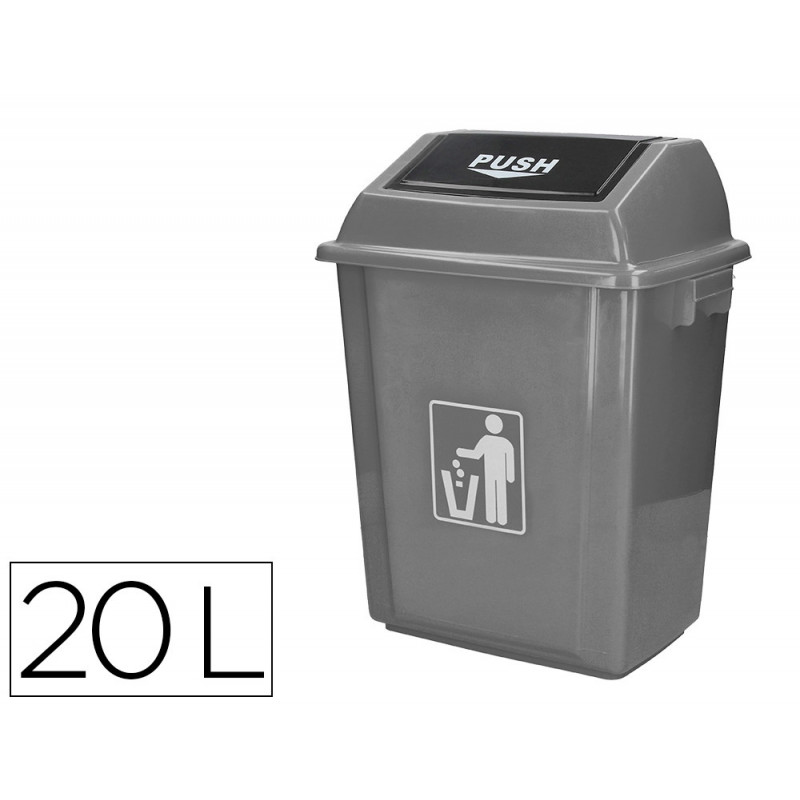 Poubelle q-connect plastique couvercle basculant ouverture facile 2 poignées 20l 340x240x450mm coloris gris