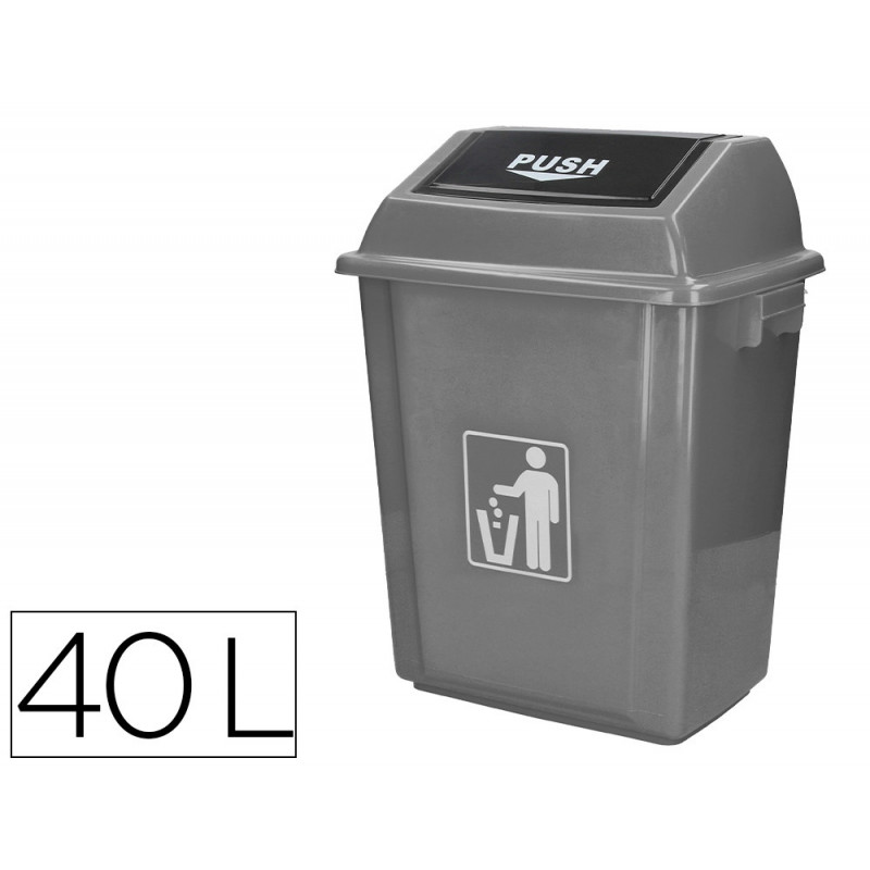 Poubelle q-connect plastique couvercle basculant ouverture facile 2 poignées 40l 410x280x610mm coloris gris