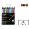 Marqueur posca pointe calibrée extra-fine coloris métallisés blanc noir or argent bleu vert rouge et rose 8 unités