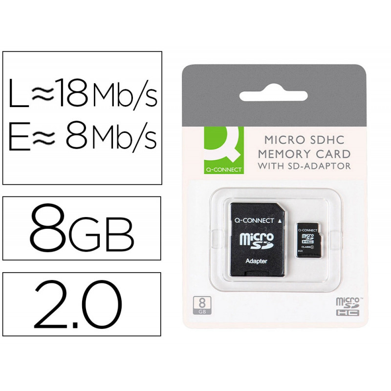 Carte micro q-connect sdhc adaptateur sd capacité 8gb classe 4 téléphones portables tablettes