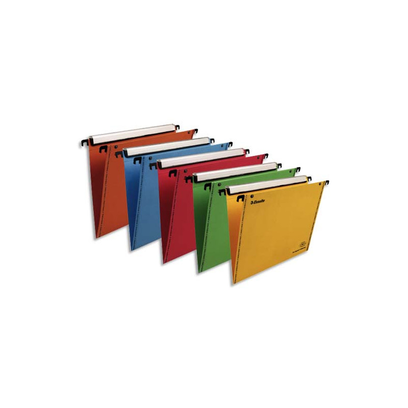 ESSELTE Paquet 10 dossiers suspendus VMG TIROIR en kraft 240g. Fond V, bouton-pression. Coloris assortis