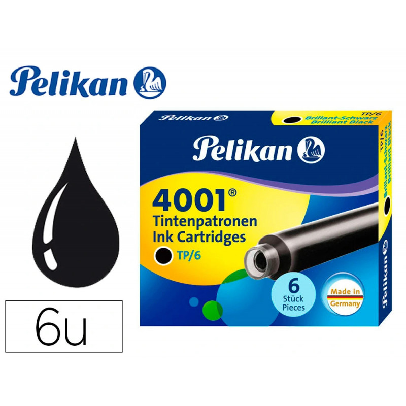 Cartouche pelikan courte standard noir étui 6 unités