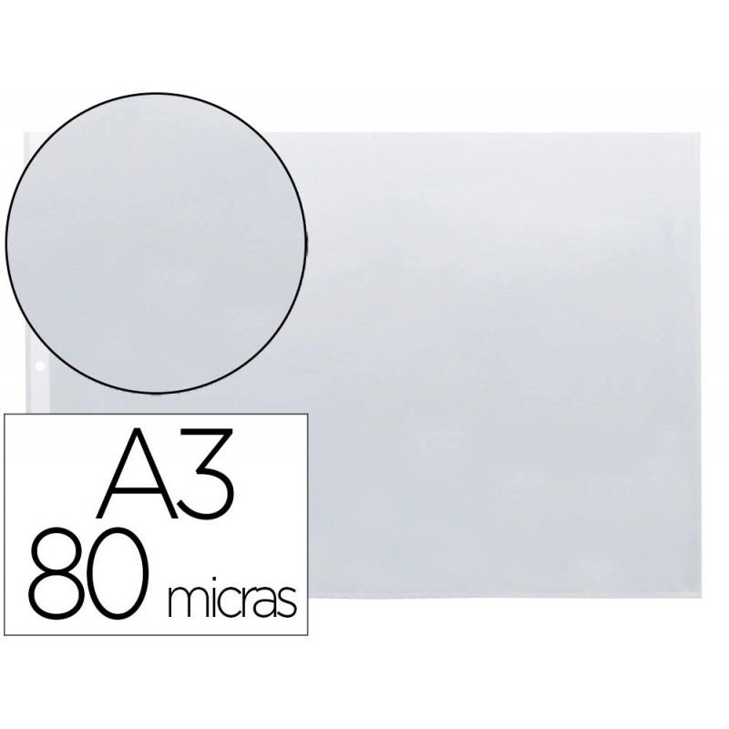 Pochette q-connect polypropylène lisse 8/100e perforée a3 plié ou a4 297x420mm sachet 10 unités