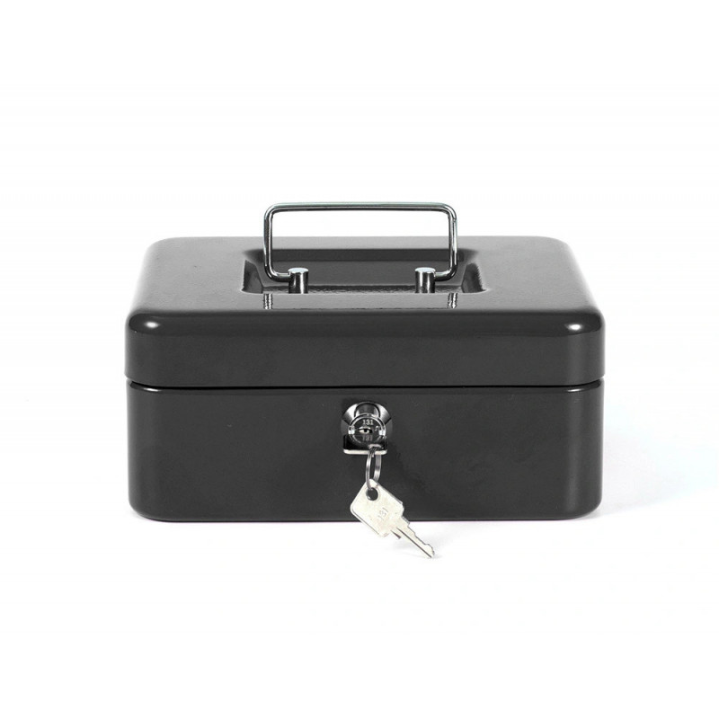 Caisse monnaie q-connect structure acier 0.8mm épaisseur plateau amovible espace billets 200x160x90mm coloris noir
