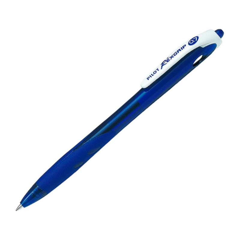 Stylo-bille pilot rexgrip écriture 0.7mm encre ultra douce corps caoutchouté rétractable rechargeable couleur bleu