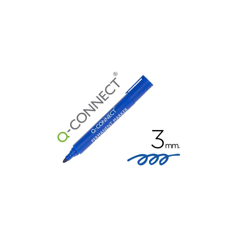 Marqueur q-connect permanent pointe ogive tracé 3mm résistante corps plastique coloris bleu