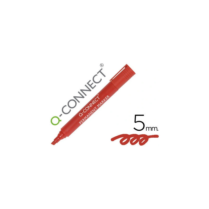 Marqueur q-connect permanent pointe biseautée tracé 5mm résistante corps plastique coloris rouge