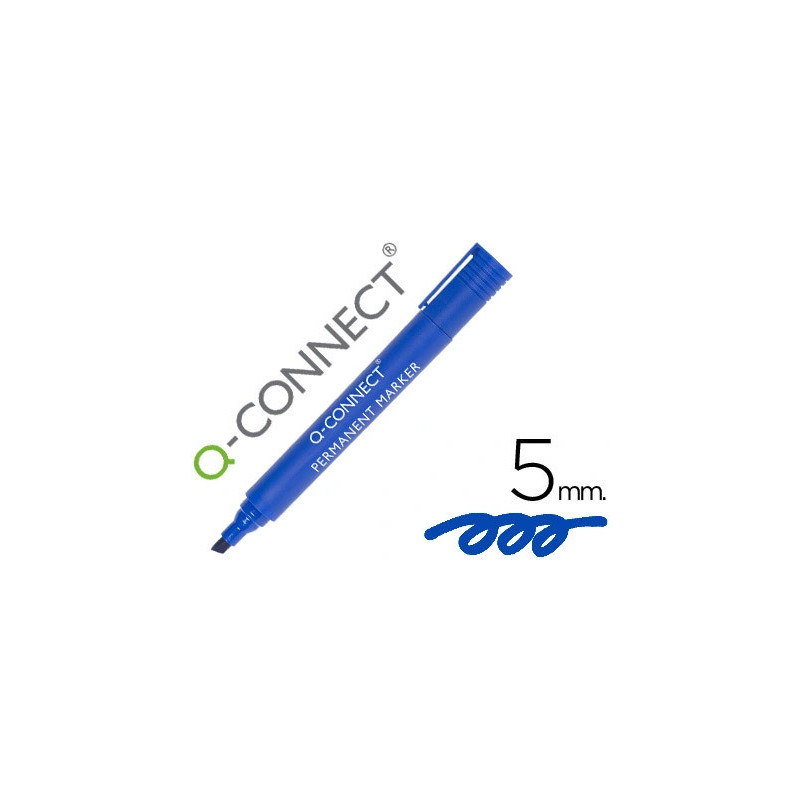 Marqueur q-connect permanent pointe biseautée tracé 5mm résistante corps plastique coloris bleu