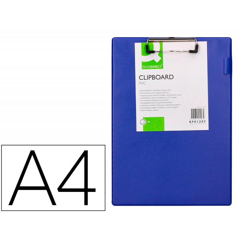 Porte-bloc q-connect carton recouvert pvc épaisseur 3mm porte-stylo 220x310mm coloris bleu