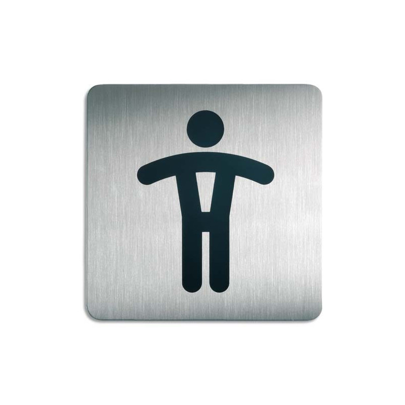 DURABLE Plaque Picto carré Toilettes Hommes en acier brossé inoxydable - 15 x 15 cm - Argent métallisé