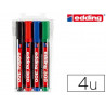Marqueur edding permanent e300 pointe ogive tracé 1.5/3mm corps plastique pochette 4 unités assorties