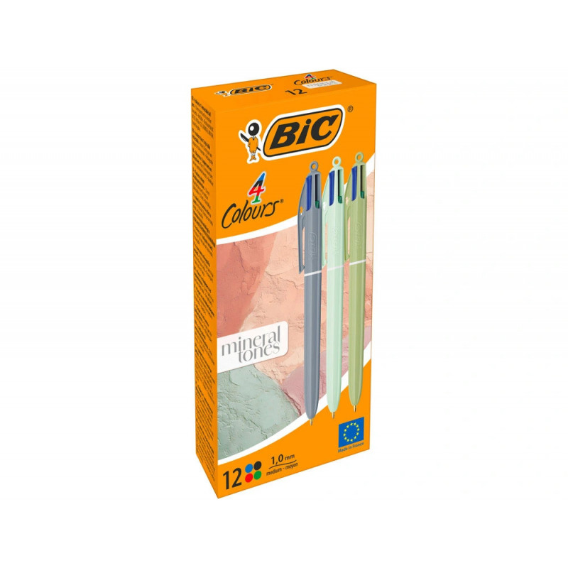 Stylo-bille bic 4 couleurs mineral tones pointe moyenne 1mm retractable coloris assortis