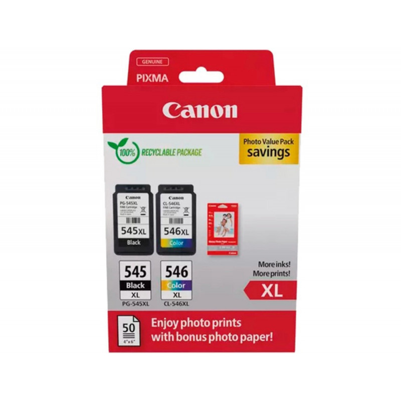 Cartouche canon original pg-545xl/cl-546xl photo value pack noir + cyan-magenta-jaune