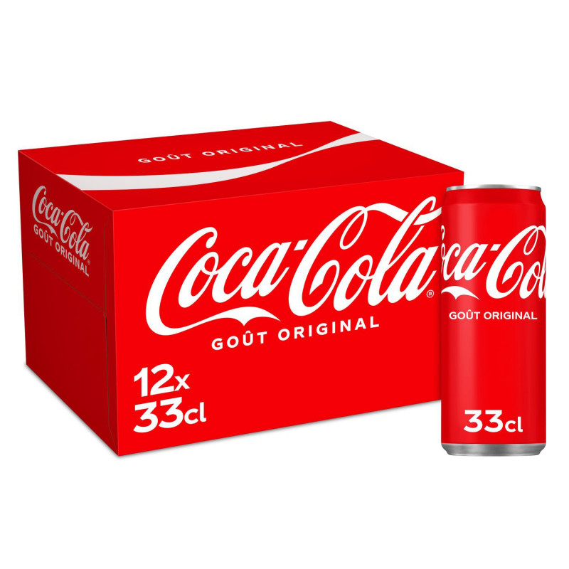 Pack de 12 COCA-COLA Canette de boisson gazeuse pétillante de 33 cl