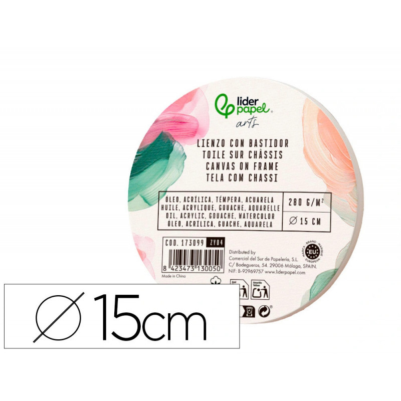 Toile sur chassis rond liderpapel agrafee au dos 100% coton bords en bois 15 cm 280g/m2