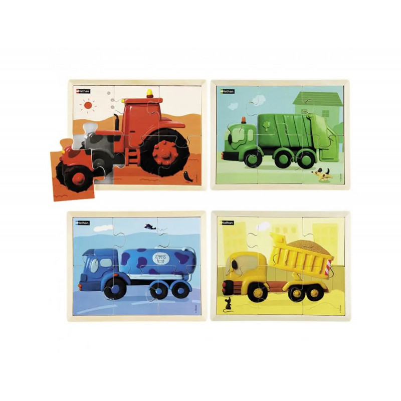 Puzzles nathan les engins de couleur lot de 4 puzzles