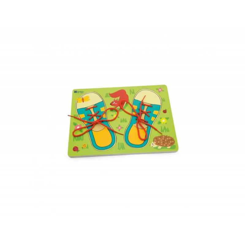 Chaussures a nouer andreu toys support en bois 30x22 cm