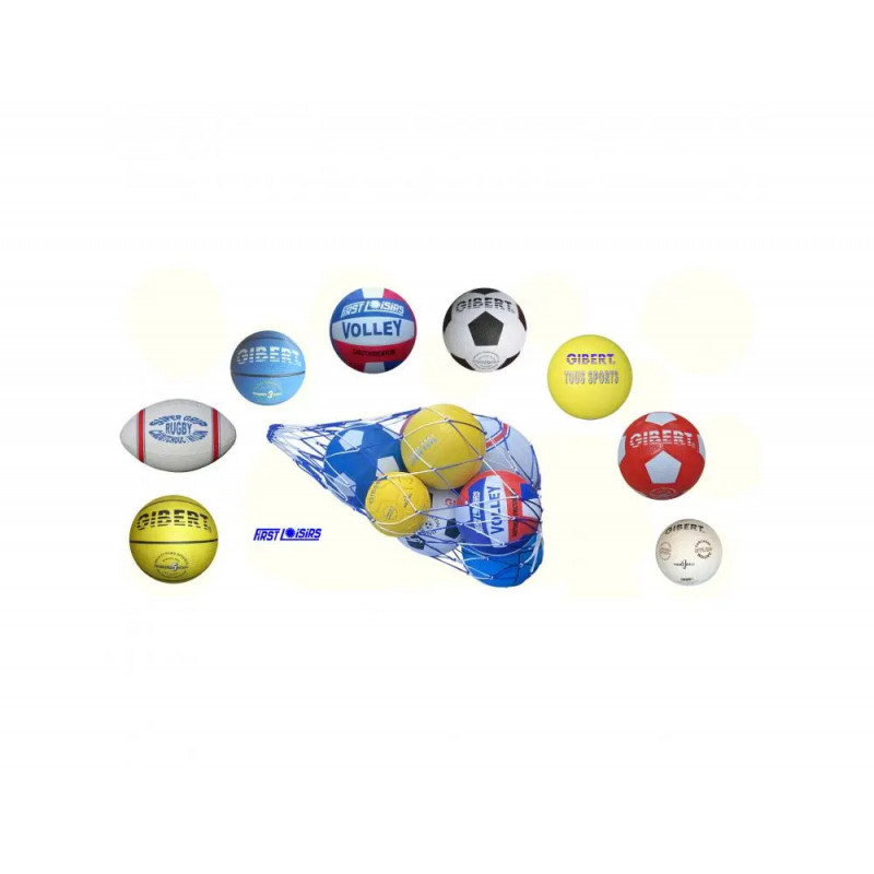 Ballon first loisirs entrainement caoutchouc + filet transport lot de 8 unites