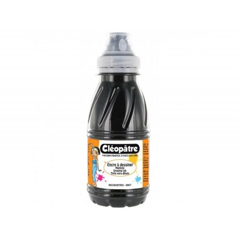Encre a dessiner cleopatre multisupports diluable a l eau flacon de 500 ml coloris noir