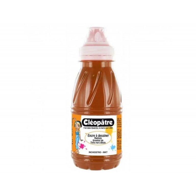 Encre a dessiner cleopatre multisupports diluable a l eau flacon de 500 ml coloris sienne