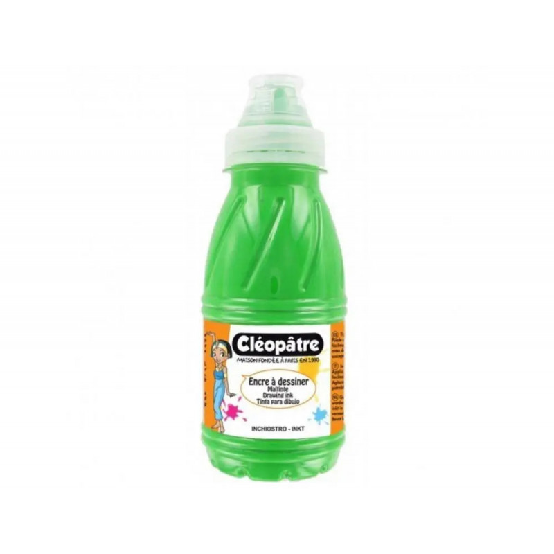 Encre a dessiner cleopatre multisupports diluable a l eau flacon de 500 ml coloris vert clair