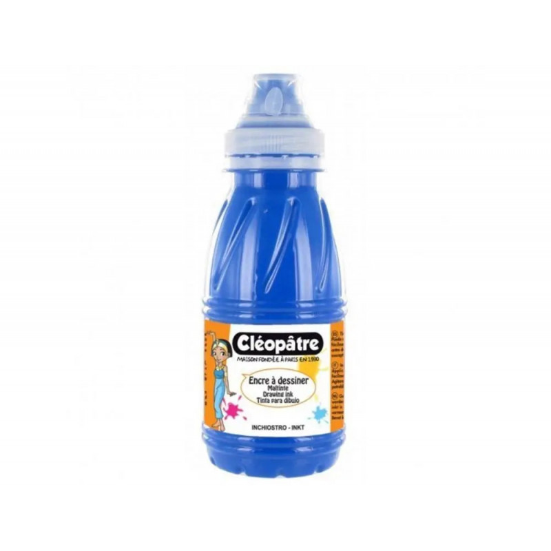 Encre a dessiner cleopatre multisupports diluable a l eau flacon de 500 ml coloris bleu clair