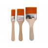 Set 3 brosses synthetiques extra larges manche en bois naturel poils dores largeur 25 50 et 75 mm