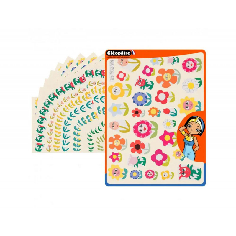 Gommette fantaisie cleopatre fleurs 6 motifs 720 gommettes pochette de 24 planches a5