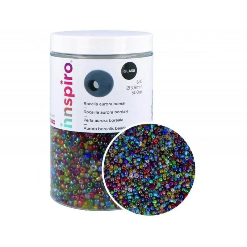 Perle de rocaille innspiro 3.8mm coloris aurore boreale assortis bocal de 500g