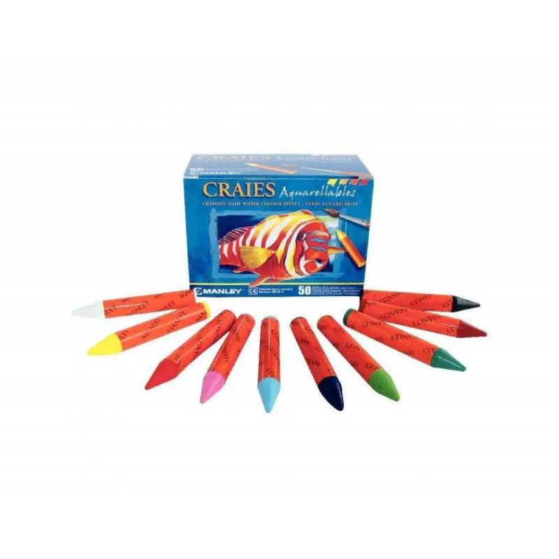 Craies aquarellables oz manley 8 cm boite 50 unites coloris assortis