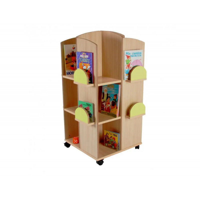 Tour bibliotheque culture club avec 4 faces etageres et supports pour livres 4 roulettes avec freins