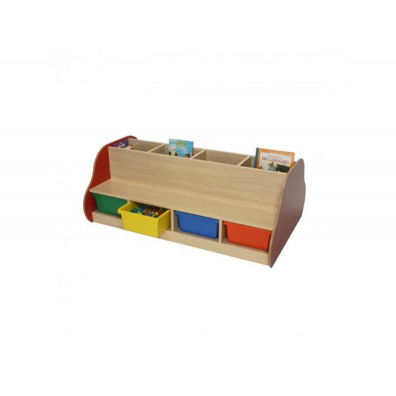 Banc de bibliotheque culture club double face pour 8 enfants 8 compartiments et 4 bacs de rangement