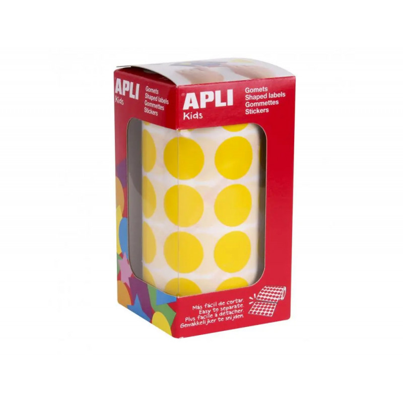Gommette apli ronde 20mm coloris jaune rouleau 1770 unites