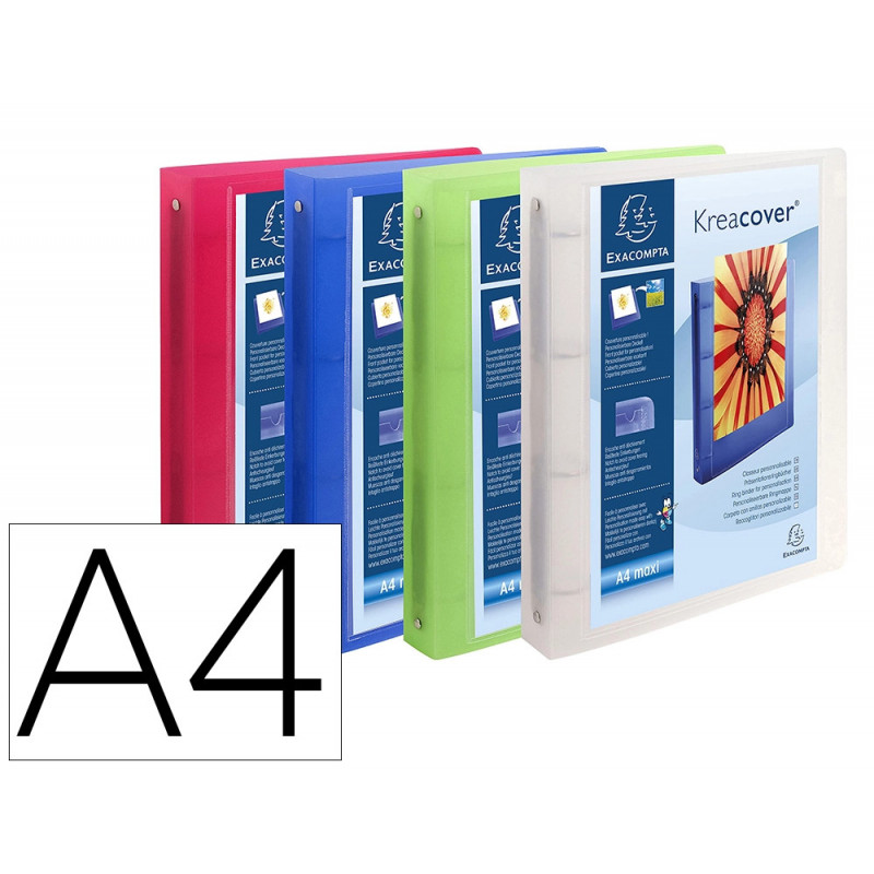Classeur chromaline exacompta personnalisable a4 capacite 225 feuilles 4 anneaux dos de 40 mm dim 32x26 cm coloris