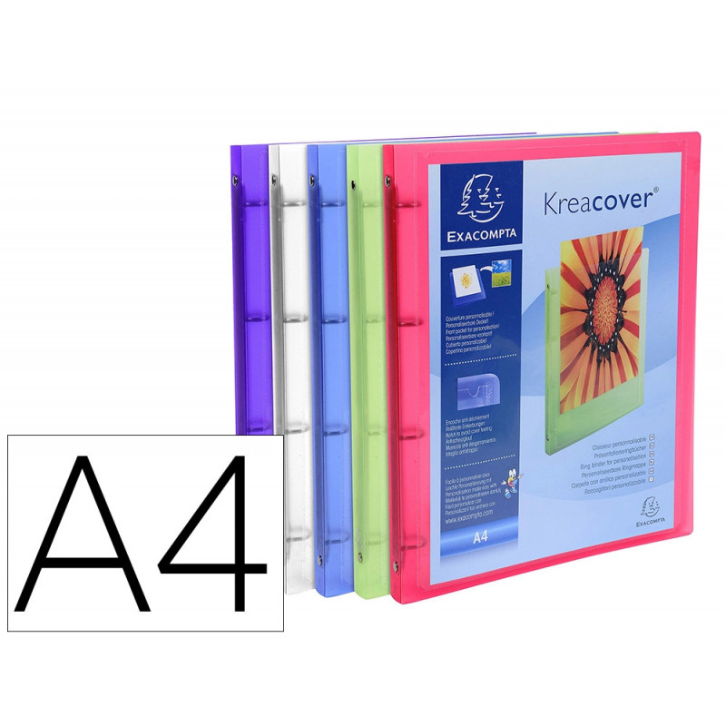 Classeur exacompta personnalisable a4 capacite 100 feuilles 4 anneaux dos de 20 mm dim 32x25 cm coloris