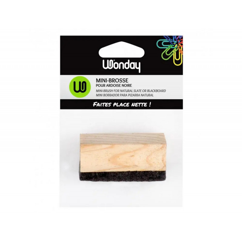 Mini-brosse wonday pour ardoise noir poignee bois & feutre 5,4x3,5x3 cm lot 3 unites