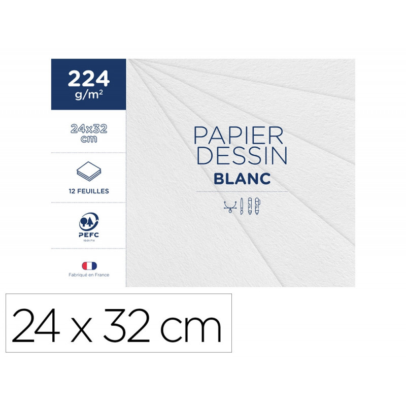Pochette clairefontaine 1er prix dessin blanc 24x32cm 224g 12 feuilles