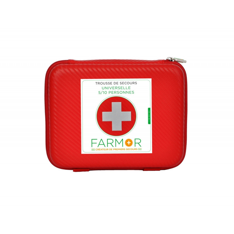 Trousse de secours farmor universelle 5 a 10 personnes multi poches de rangement coloris rouge