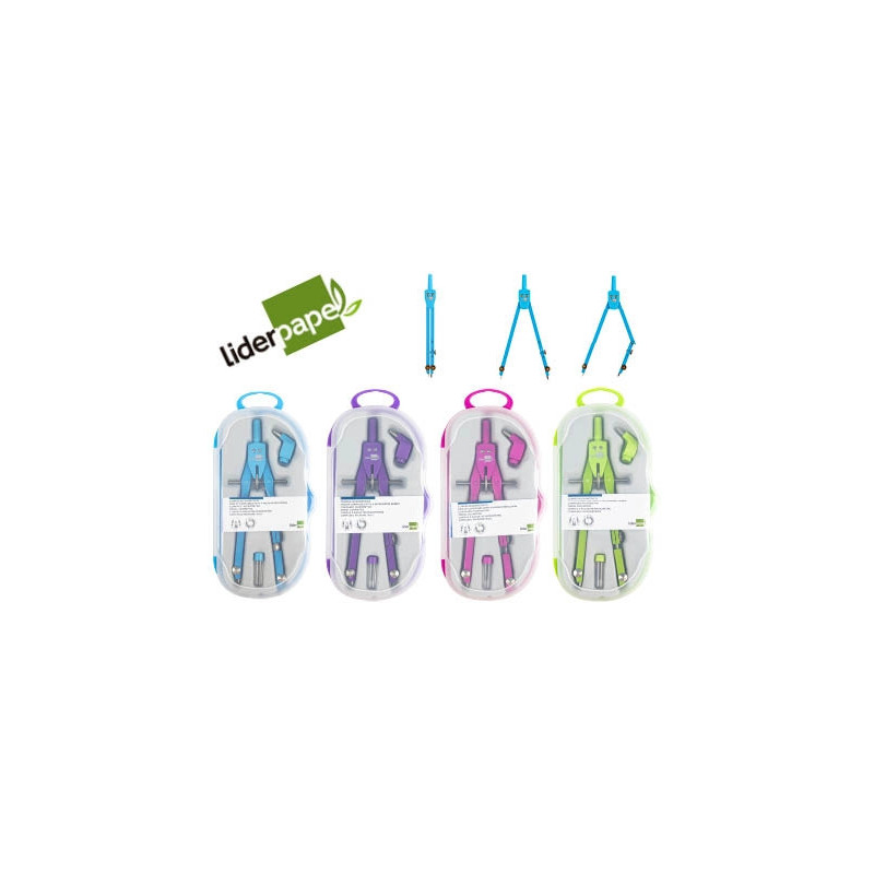 Compas liderpapel micrométrique articulé 2 branches adaptateur circonférence 32cm longueur 17cm mines 2mm étui plastique
