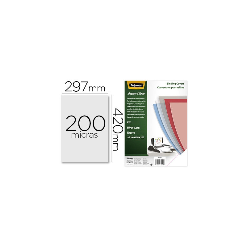 Plat couverture fellowes pvc 20/100e format a3 incolore boîte 100 unités