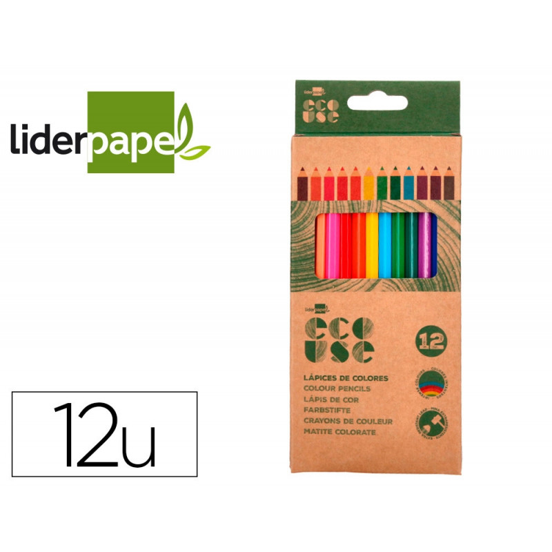 Crayon couleur liderpapel certifie fsc mine extra-resistante ecouse etui carton de 12 coloris assortis