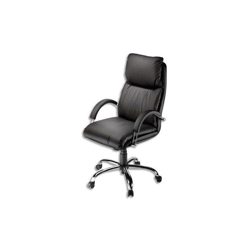 Fauteuil Nadir en croûte de cuir Noire, à mécanisme basculant centré, accoudoirs fixes fournis
