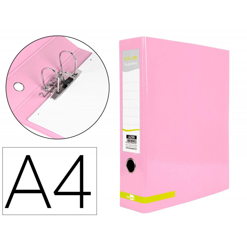 Classeur a levier liderpapel a4 color system dos de 80 mm coloris rose