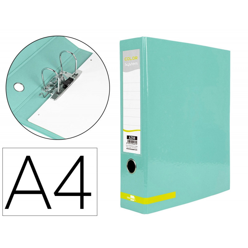 Classeur a levier liderpapel a4 color system dos de 80 mm coloris menthe