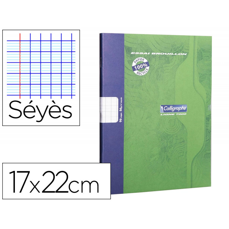 Cahier pique clairefontaine brouillon couverture carte offset papier velin surfin 17x22cm 96p seyes 56g coloris vert